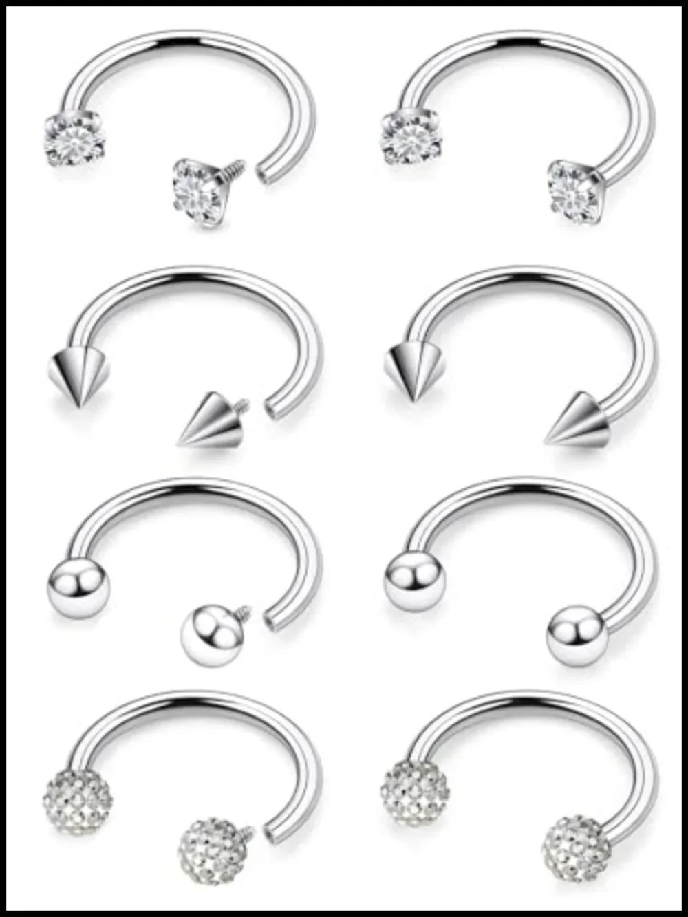 Surgical Steel Horseshoe Nose Rings 18G Double Gem Stud (8mm) Body Piercing